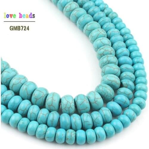 Wholesale Turquoises Rondelle Stone Beads For Making Jewelry15.5" 6mm 8mm 10mm 12mm