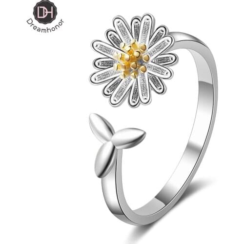 925 Sterling Silver Rings Daisy Flower Open Rings Original 925 Women Rings Gift