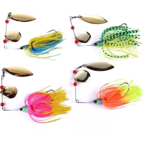 50pcs Spinner Bait 20g Double Reflective Golden Metal Spoon Buzzbait 3D Fish Eye Fishing Lure Hook Swisher Rubber Jig