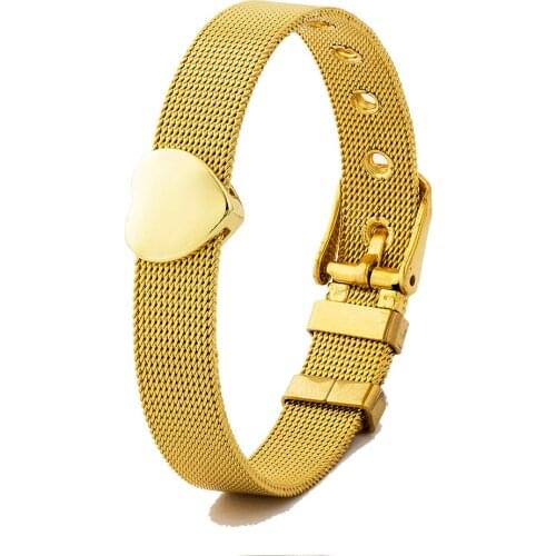 Simple Favorite Jewelry Gold Love Heart Stainless Steel Bracelet Adjustable Watch Belt Bangle For Women Accessories Best Gift