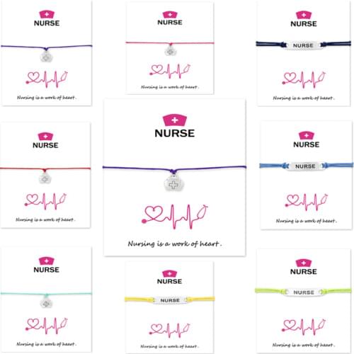 Silver Nurse Nurse Charm Bracelets & Bangles for Women Girls Adjustable Nurse Statement Jewelry with Card