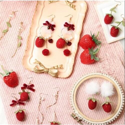 Princess Sweet Lolita Earrings Strawberry Berry Earrings Sweet Berry EarClip Earrings Women Jewelry B1440