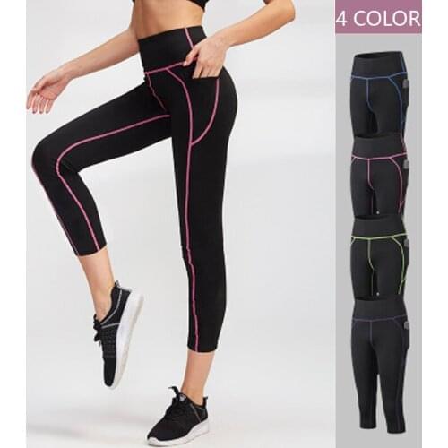 High Waist Yoga Pants Pocket Fitness Track Pants Cropped Training Pants Quick-Drying Stretch Yoga Pants Running Push Up Leggins