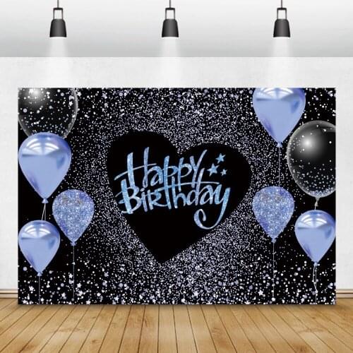 Blue Balloons Shiny Glitters Happy Birthday Party Decor Background For Photography Customized Poster Pattern Photocall Backdrop