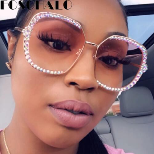 Diamond Rhinestone Sunglasses Women Men Luxury Crystal Sun Glasses Clear Lens Oversized Frame Square Sun Glasses Vintage Shades