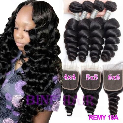 Loose Wave Bundles With Closure Human Hair 3/4 Bundles With 5X5 6X6 HD Lace Closure Peruvian Hair Weave Bundles With Closure