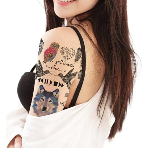 Tattoo sticker owl wolf feather arrow letter bird compass cactus temporary fake tatto small element tatoo for kid girl man woman