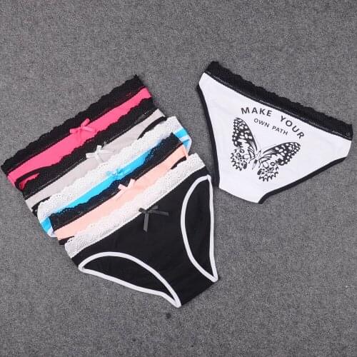 Lovely Cotton Bikini Panties Underwear Women Lace Waist Back butterfly School Girls Love Panties Cheeky Briefs