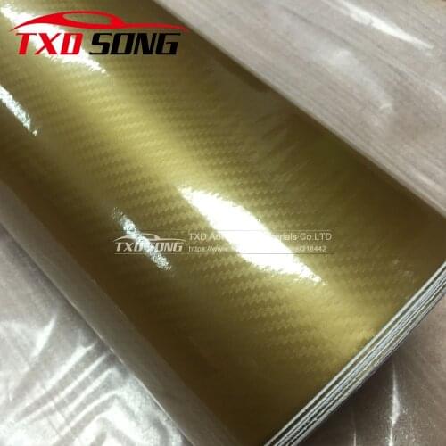 NEW Arrival Glossy Gold 5D carbon fiber vinyl car vinyl wrap 5D carbon film for car wrapping with air free bubbles by free ship
