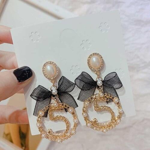 Fragrance Big Letter Drop Dangle Tassel Earring Temperament Women 5 Digital Baroque Pearl Butterfly Pendant cc Earrings