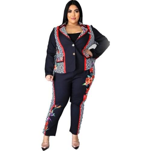 Plus Size Women Clothing Two Piece Set Elegant Suit Office Long Sleeve Coat Outfits Pencil Pants Sets Bulk Items Wholesale Lots