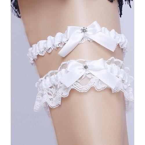 3 Colors Women Bow Leg Ring Sexy Lace Floral Garter Belt White Champagne Blue Bowknot Leg Loop Wedding Garters Bridal Cosplay