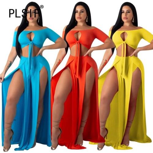 Strapless Sleeveless Crop Top And Open Fork Dress 2 Pieces Set Sexy Tight Club Party Lady Fashion Tracksuits