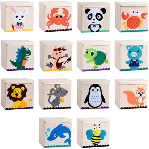 1pc Cartoon Animal Pattern Kids Toy Storage Box With Flip Lid Linen Foldable Little Tikes Toy Box Chests Storage Laundry