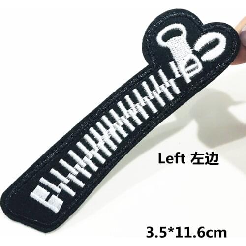 10Pcs/set Black Cool Zipper DIY Embroidered Iron On Patches for Clothing Backpack Stickers Sew On Cloth Badges Patch Applique