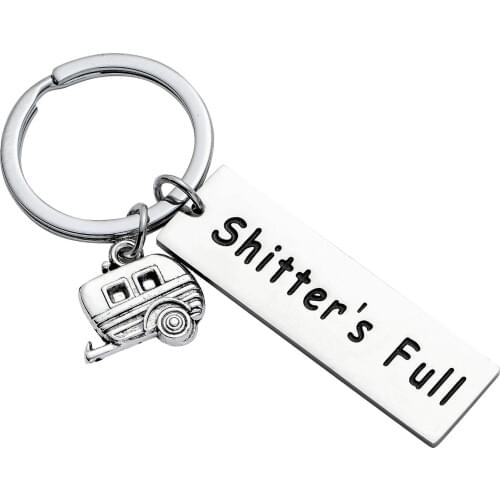 12PC Wholesale Rectangle Shitters Full Keyring Happy Camper RV Keychain Camping Trailer Key Ring Stainless Steel Women Men Gift