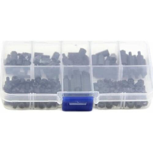 180Pcs M3 Nylon Black M-F Hex Spacers Screw Nut Assortment Kit Stand off Set Hot