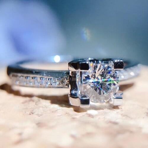 AEAW 0.3 Carats Round Cut Engagement Wedding Natural Real Diamond Ring For Women Real 18k White Gold