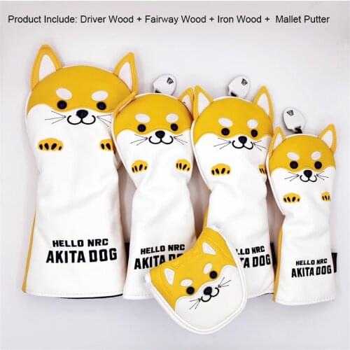 Akita Dog Golf HeadCover PU Leather Golf Driver Fairway Iron Woods Hybrid 135ut Putter Covers Mascot Novelty Gift