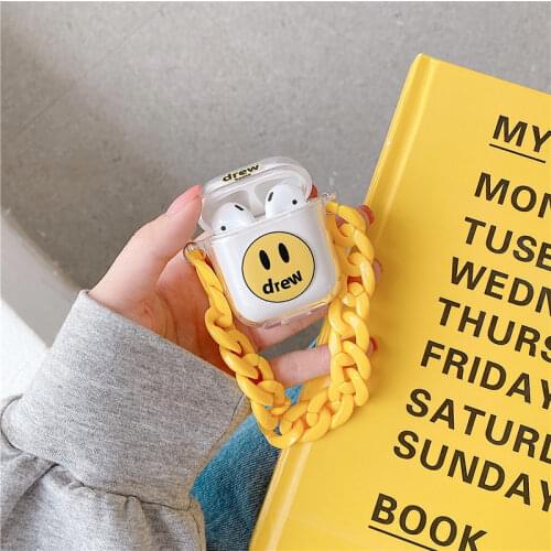 Luxury brand Justin Bieber Drew House TPU silicone Case For Airpods 1 2 pro Bracelets Lanyard Chain Strap Fundas