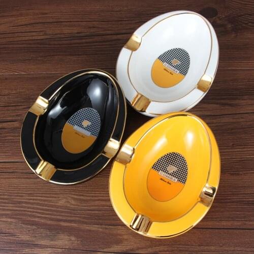COHIBA Ceramic Cigar Ashtray 3 Cigars Holder Round Ash Slot Ashtray Home Outdoor Portable Tobacco Cigarette Ash Tray Gift Box