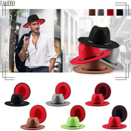 Faleto Two Tone Red Bottom Wide Brim Wool Felt Fedora Hat Panama Hat Casual Jazz Hats for Men Women Street Dance Fashion Caps