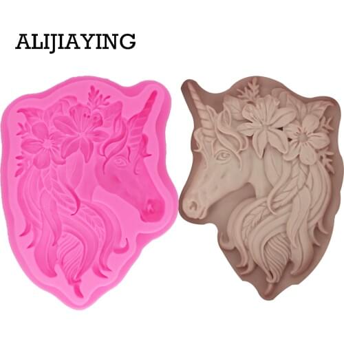 M1326 Unicorn shape silicone mold Flower Cake Decorating tool Cupcake Gumpaste fondant Resin Clay Cookie Tools