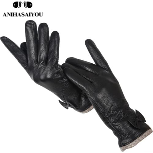Top grade leather gloves women,sheepskin genuine leather gloves women,outdoor winter gloves women -8030