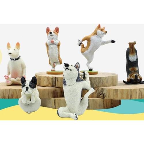 6Pcs Miniature Yoga Dog Figurines Creative Ornament Simulation Decor Display Mold for Gift Home Office Decoration