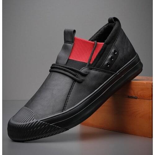 Mens leather Breathable all black low Vulcanized Shoes Fashion Spring/Autumn Men Sneakers flats Shoes A32-53