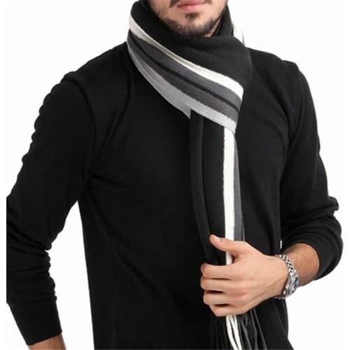 New Fashion Accessories Neckerchief Cotton Scarf Striped Long Autumn Winter Thick Warm Tassel All-matched Scarf