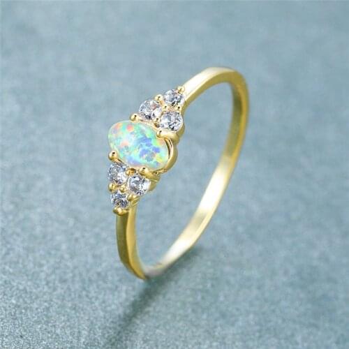 Charm Female White Opal Oval Stone Ring Luxury Crystal Round Zircon Engagement Ring Vintage Gold Color Wedding Rings For Women