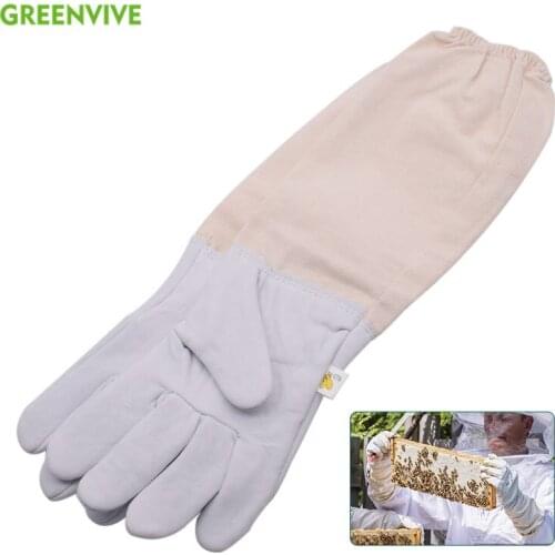 Beekeeping Gloves Long Sleeves Protective Ventilated Professional Sheepskin and Canvas Anti Bee for Apiculture Beekeeping Gloves