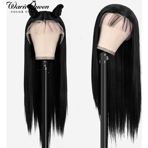 Straight Lace Front Wig Synthetic Natural Hair Black Cosplay 26 Inch Heat Resistant 13X4X1 T Part HD Lace Frontal Wigs For Women