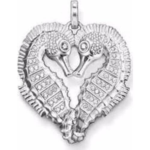 Silver Plated Zirconia Heart Sea Horse Pendants Fit Chain Necklaces, Most Fashion Glam Jewelry Hippocampus Pendant for Women Men