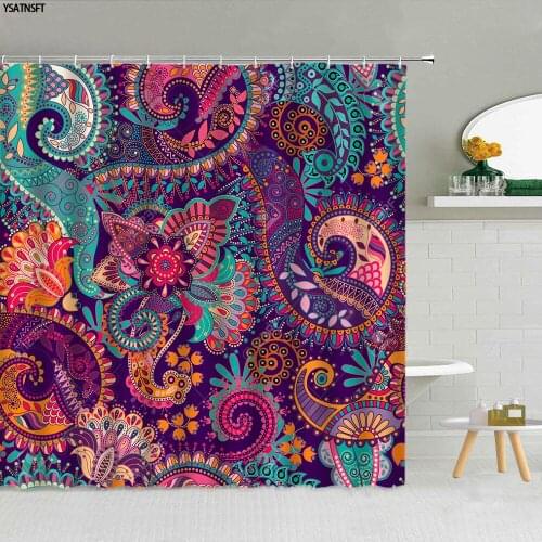 Retro Bohemian Flower Theme Shower Curtain Mandala Geometric Ethnic Pattern Fabric Bathroom Supplies Cloth Curtains With Hooks