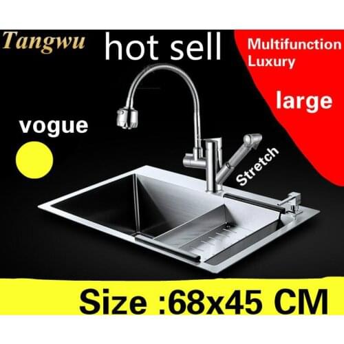 Free shipping Apartment kitchen manual sink single trough multifunction do the dishes 304 stainless steel hot sell 68x45 CM