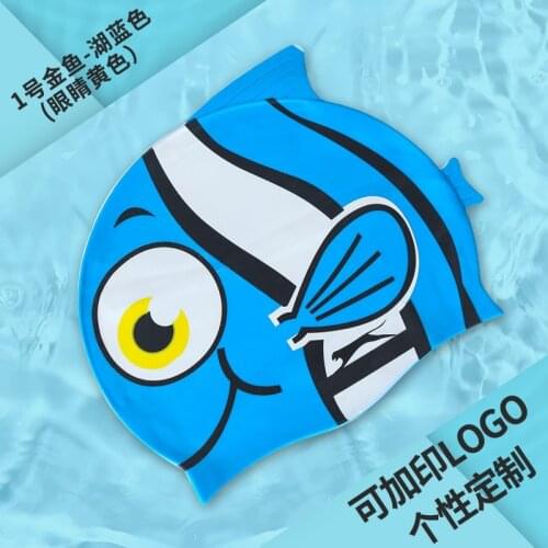 Childrens Swimming Cap Silicone Waterproof Ear Protection Fish Shaped Cat Cartoon High Elastic Custom Logo Swimming Cap Kids