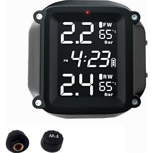 Tyre Temperature Monitoring Alarm System Motorcycle TPMS Motor Tire Pressure With 2 External Sensors