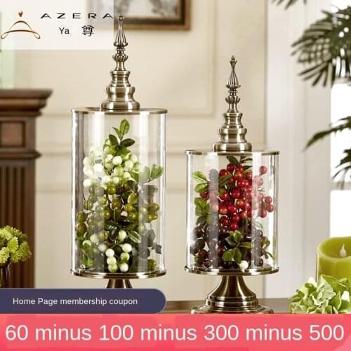 Nordic Vintage Home Decor Glass Vase Metal Base Retro Flower Arrangement Table Decoration Snack Candy Jar Multipurpose Jars