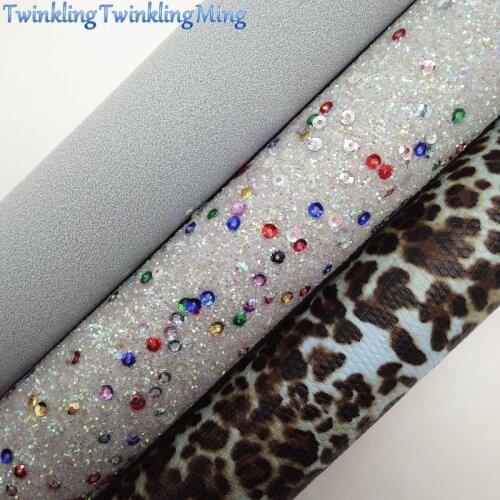 GREY Glitter Fabric, Suede Synthetic Leather, Leopard Faux Fabric Sheets For Bow A4 21x29CM Twinkling Ming XM008D