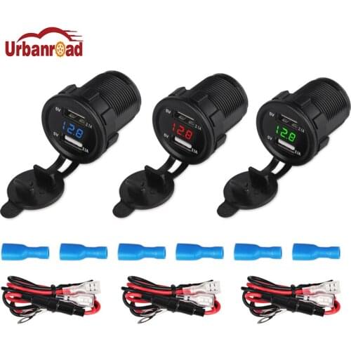 Urbanroad 12V 4.2A Boat Motorcycle Car USB Charger Socket Voltmeter Cigarette Lighter With Fuse Car Dual USB Charger Adapter