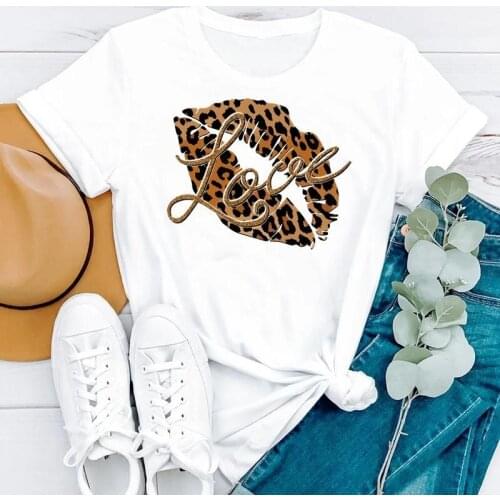 Women Clothing Leopard Lip Fashion Ladies Printing Short Sleeve Summer Clothes Print Tshirt Female Tee Top Graphic T-shirt