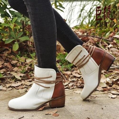 2021 New Women Boots Spring Autumn High Heels Shoes Female lace-up Buckle Daily Shoes Short Boots PU Leather Ankle Boots