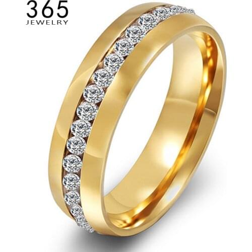Elegant Finger Jewelry Gold Band Stainless Steel Rings Womans Wedding Full Clear Stone Crystal Rings for Women Lady Gift
