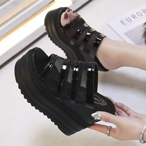 Hot Sales Women Shoes High Heel Slippers Mesh Wedges Heels Platform Slides Women Designer Outdoor Beach Platform Slippers