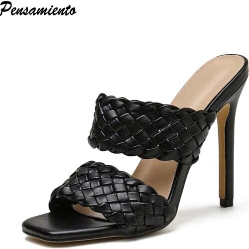 2020 Star style Women Slippers 12cm Ultra high heels Outdoor Slides Fashion Weave Female Mules Elegant Gladiator Sandals 35-42