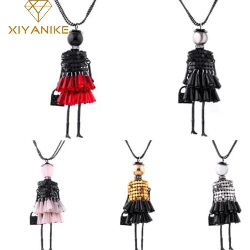 Fashion Doll Pendant Necklace Jewelry Lovely Dress Jewelry Women Doll Necklace Brand Brincos Accessory Jewelry XY-N601