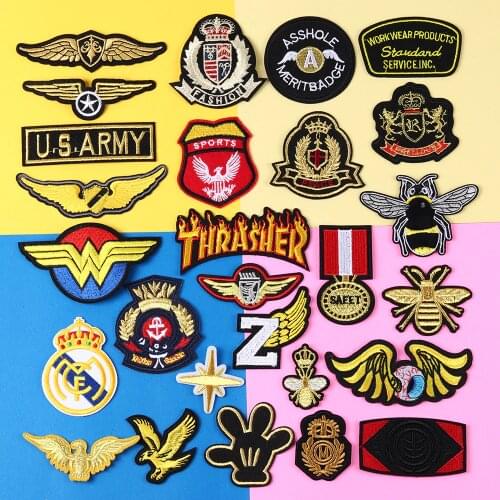 Gold Crown Letter Badge Embroidered Badges For Clothing DIY Stripes Applique Clothes Stickers Iron On U.S.Army Patches Decor