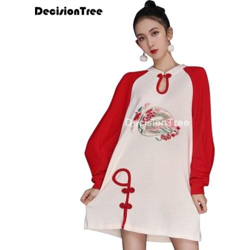 2021 chinese traditional sweatshirts qipao womens gown hoodies ladies long sleeve casual hooded pullover sweatshirt cheongsams